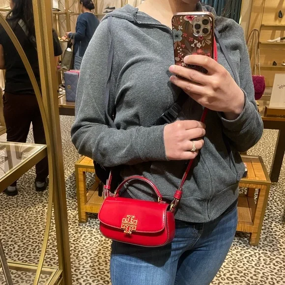 New, tory burch britten smooth mini top handle red crossbody $350 - Picture 15 of 16